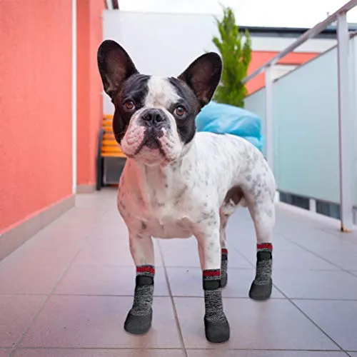 Calcetines con suela de goma para perros, botas con correas de velcro para perros, control de tracción, botas antideslizantes, impermeables