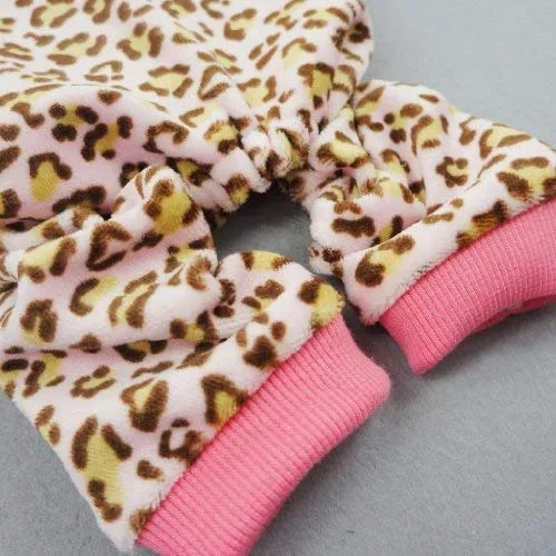 Fitwarm - Enterito para perro de terciopelo con estampado de leopardo con lazo