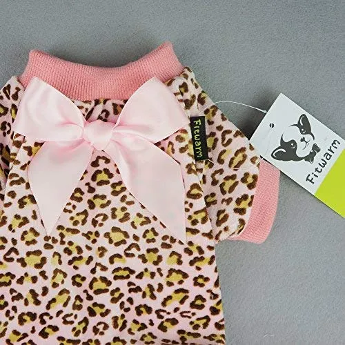 Fitwarm - Enterito para perro de terciopelo con estampado de leopardo con lazo