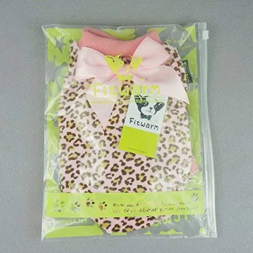 Fitwarm - Enterito para perro de terciopelo con estampado de leopardo con lazo