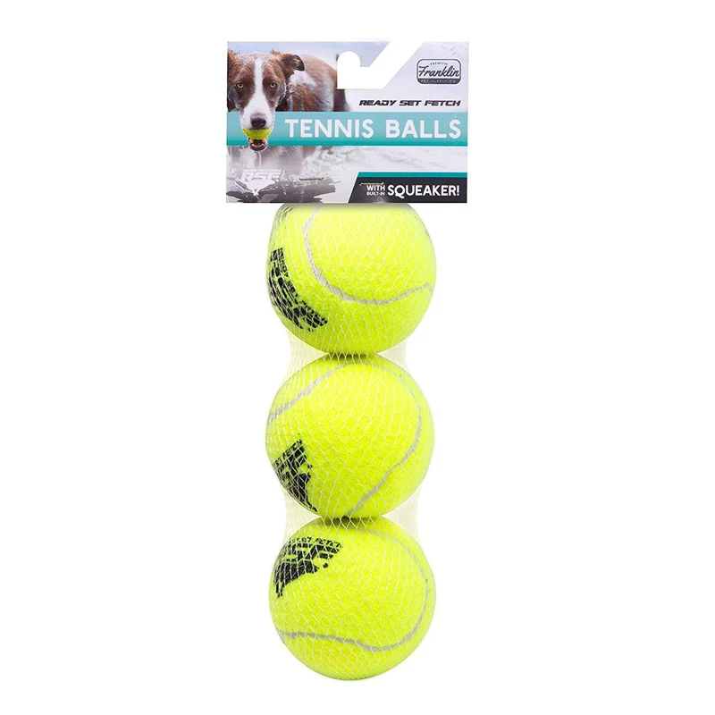 Franklin Pet Supply Ready Set Fetch Squeak pelotas de tenis perro juguete - Squeaks When Squeezed - 3 unidades