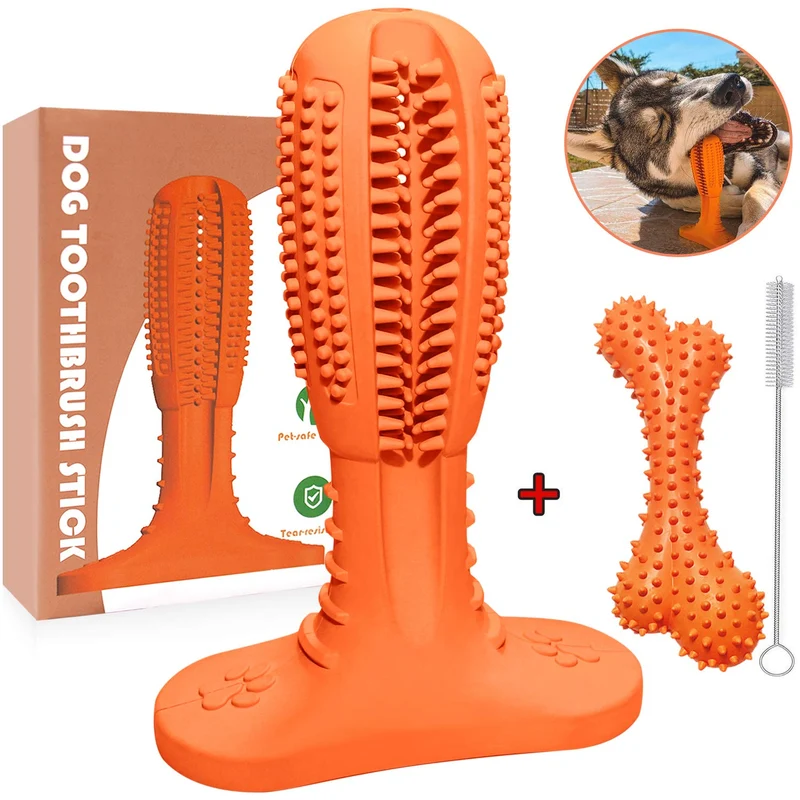 Wisedom Cepillo de dientes para perro, palillo de cuidado dental para cachorro, masajeador eficaz para limpieza de dientes de perro, masajeador de goma natural resistente a mordeduras para masticar juguetes para perros y mascotas