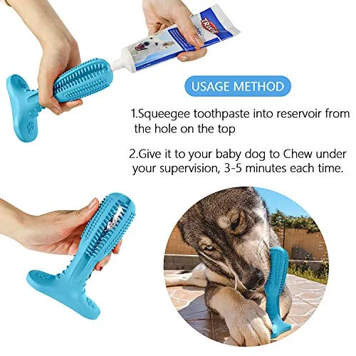 Wisedom Cepillo de dientes para perro, palillo de cuidado dental para cachorro, masajeador eficaz para limpieza de dientes de perro, masajeador de goma natural resistente a mordeduras para masticar juguetes para perros y mascotas