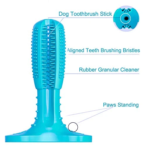 Wisedom Cepillo de dientes para perro, palillo de cuidado dental para cachorro, masajeador eficaz para limpieza de dientes de perro, masajeador de goma natural resistente a mordeduras para masticar juguetes para perros y mascotas