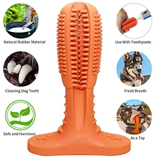 Wisedom Cepillo de dientes para perro, palillo de cuidado dental para cachorro, masajeador eficaz para limpieza de dientes de perro, masajeador de goma natural resistente a mordeduras para masticar juguetes para perros y mascotas