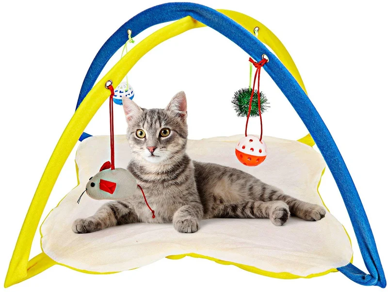 Animales Favorite Cat Play Mat, tienda de campaña Centro de Actividad con colgar juguetes