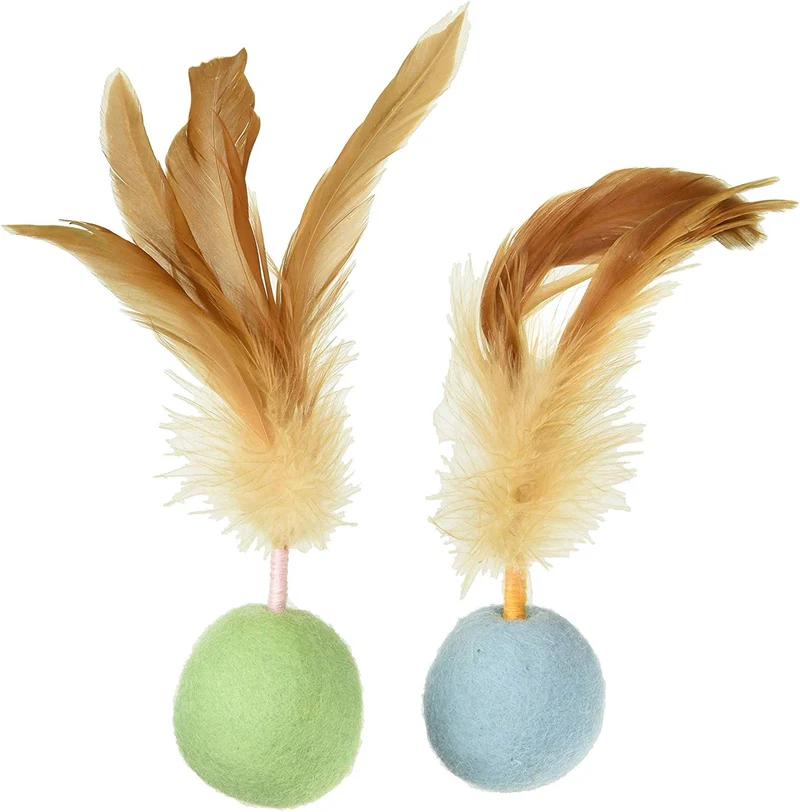 SmartyKat Felty - Juego de 2 pelotas de fieltro de lana y plumas para gatos