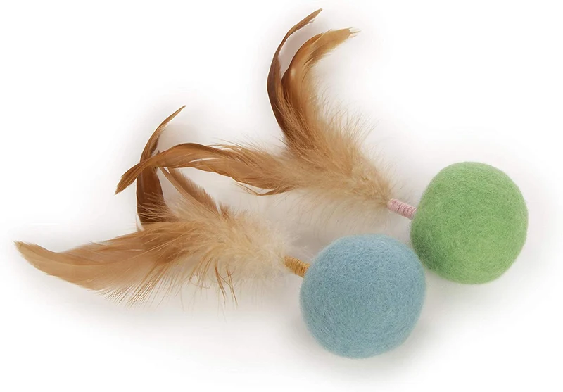 SmartyKat Felty - Juego de 2 pelotas de fieltro de lana y plumas para gatos