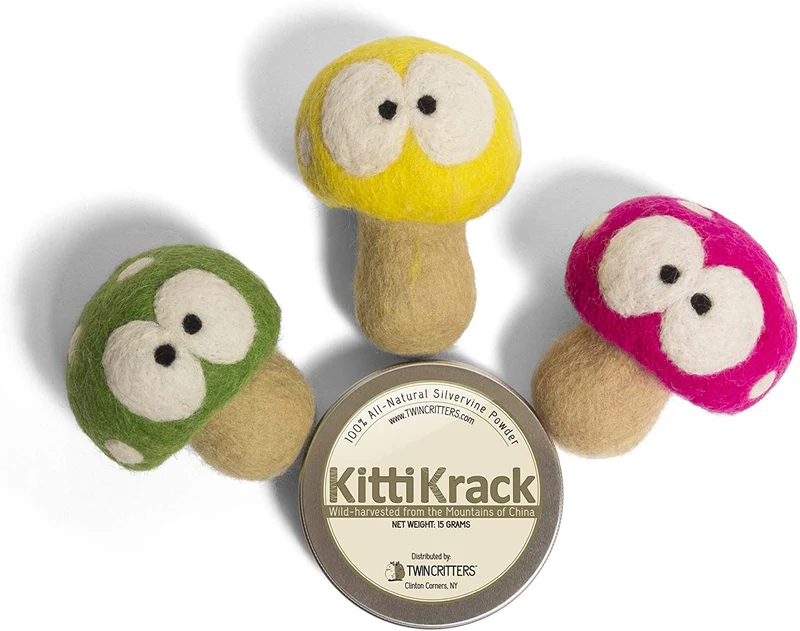 individual Critters kittishroom rellenables Catnip silvervine Juguete – 3 Pack – Orgánico Plata Vine Catnip incluidos