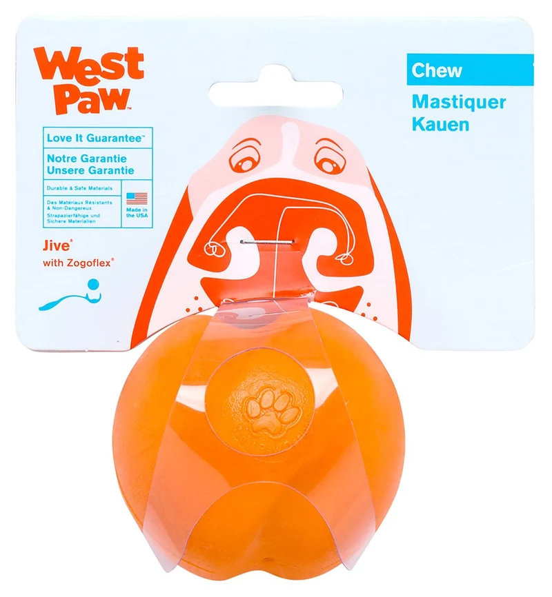 West Paw, Juguete en forma de balón para perro, masticable y resistente, diseño Jive Zogoflex