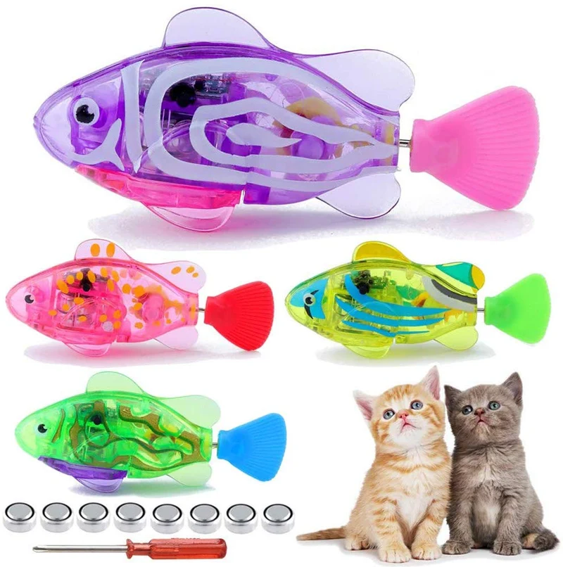 APORO Juguetes de peces robóticos para gato/perro, peces de natación automáticos con luz LED, juguete interactivo para estimular los instintos de tu mascota cazador, juguete de plástico para nadar con niños