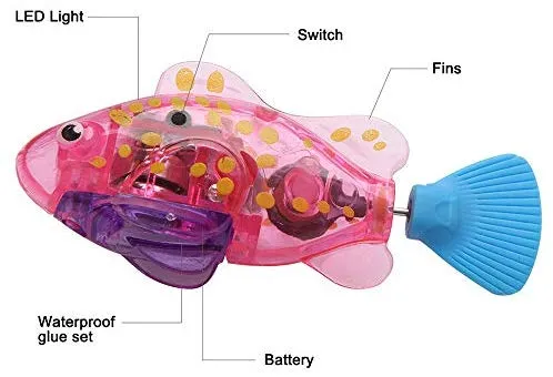 APORO Juguetes de peces robóticos para gato/perro, peces de natación automáticos con luz LED, juguete interactivo para estimular los instintos de tu mascota cazador, juguete de plástico para nadar con niños