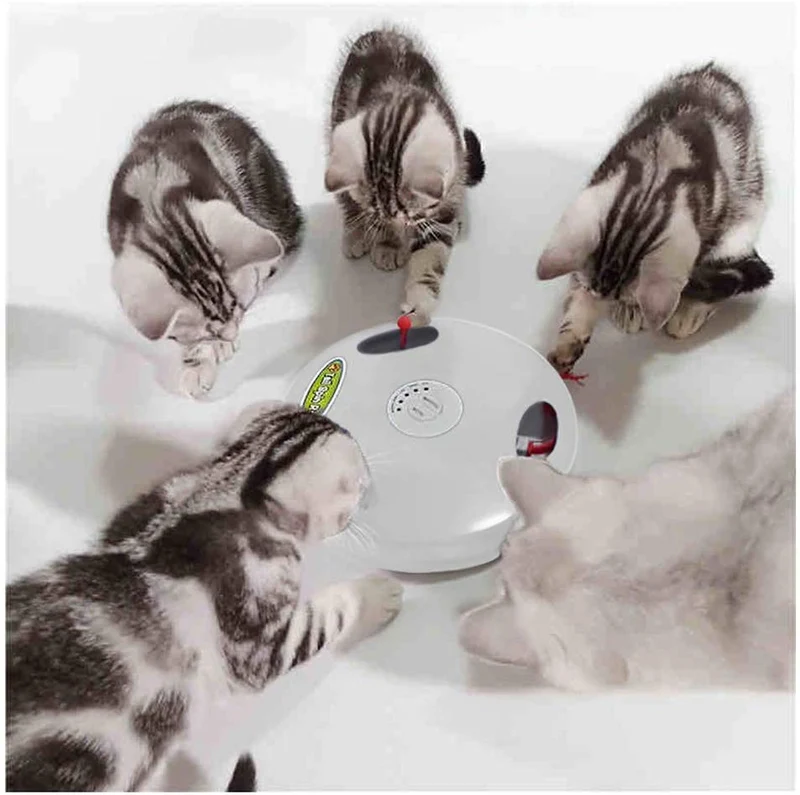 Juguete para gato robótico interactivo PetDroid, juguete para colgar eléctrico oculto con movimiento para gato y ratón, segunda generación (negro) (cola de ratón blanco)