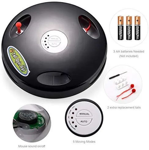 Juguete para gato robótico interactivo PetDroid, juguete para colgar eléctrico oculto con movimiento para gato y ratón, segunda generación (negro) (cola de ratón blanco)