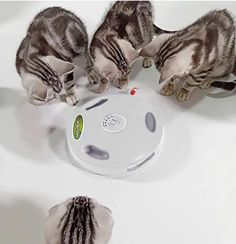 Juguete para gato robótico interactivo PetDroid, juguete para colgar eléctrico oculto con movimiento para gato y ratón, segunda generación (negro) (cola de ratón blanco)