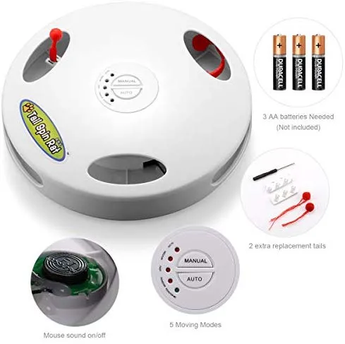 Juguete para gato robótico interactivo PetDroid, juguete para colgar eléctrico oculto con movimiento para gato y ratón, segunda generación (negro) (cola de ratón blanco)