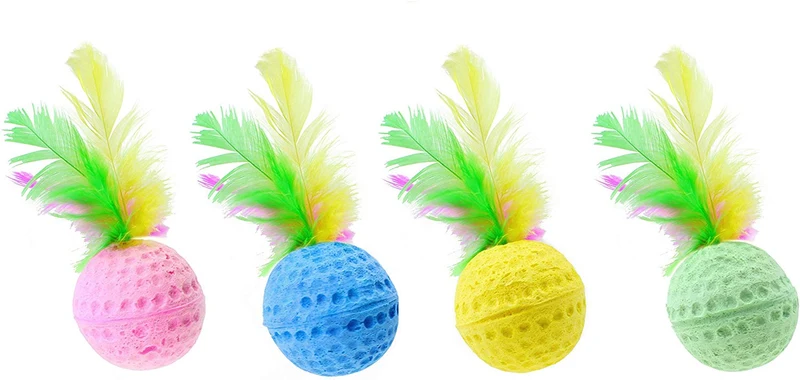 nargos 1,5 Dia Colorful Golf Pelotas de esponja Gatos Juguetes con plumas