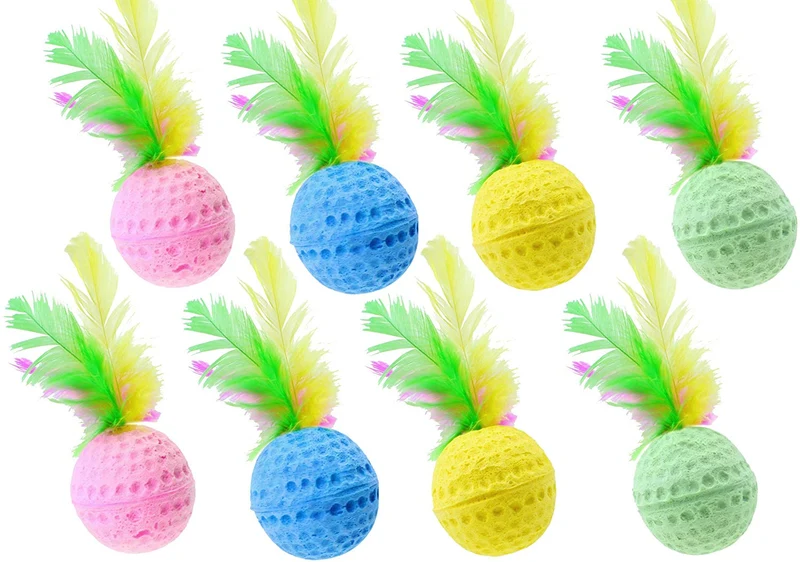 nargos 1,5 Dia Colorful Golf Pelotas de esponja Gatos Juguetes con plumas