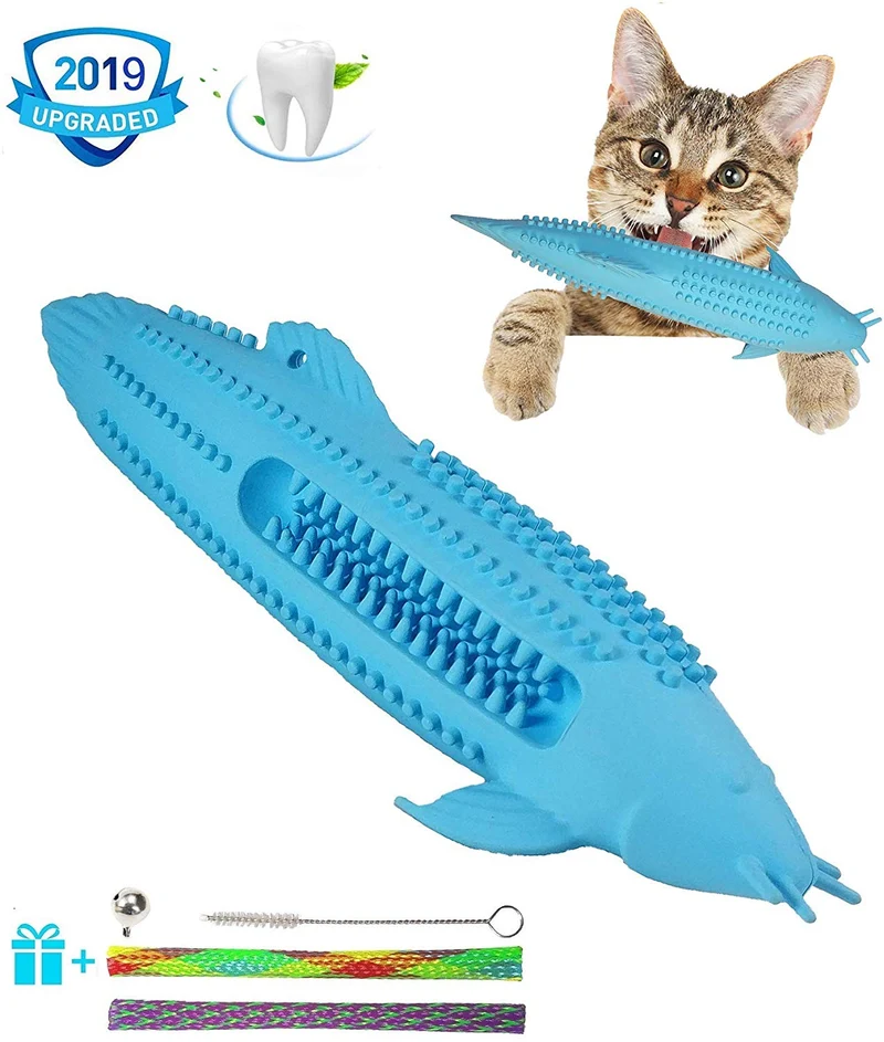Juguetes de limpieza de dientes de gato, cepillo de dientes de gato, juguete de gato IQ, juguetes interactivos de gato para masticar, cepillo de dientes en forma de pez para masticar mascotas, juguetes de limpieza de dientes de goma para gatos gatitos
