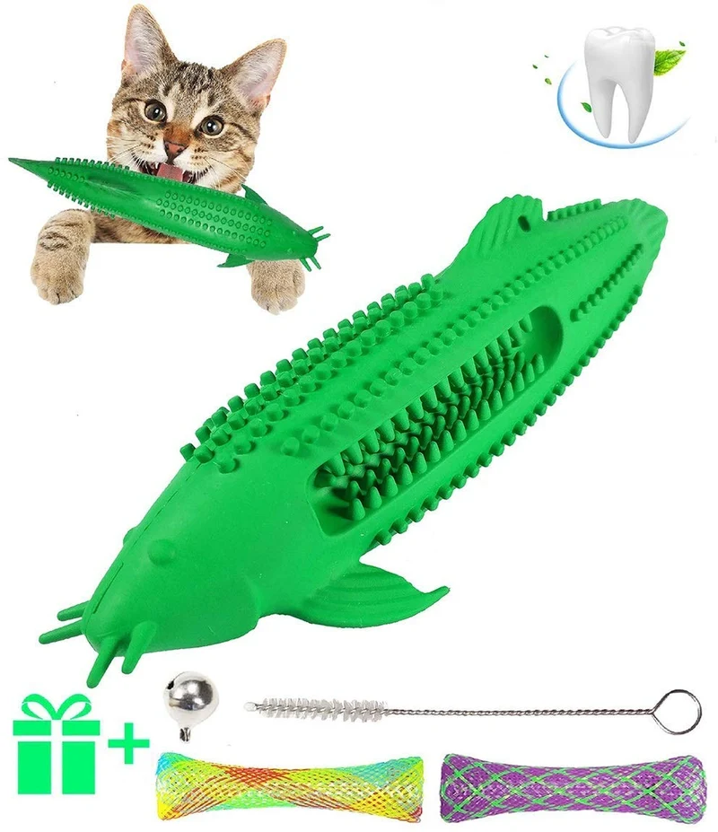 Juguetes de limpieza de dientes de gato, cepillo de dientes de gato, juguete de gato IQ, juguetes interactivos de gato para masticar, cepillo de dientes en forma de pez para masticar mascotas, juguetes de limpieza de dientes de goma para gatos gatitos
