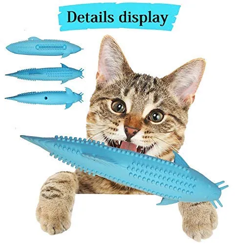 Juguetes de limpieza de dientes de gato, cepillo de dientes de gato, juguete de gato IQ, juguetes interactivos de gato para masticar, cepillo de dientes en forma de pez para masticar mascotas, juguetes de limpieza de dientes de goma para gatos gatitos