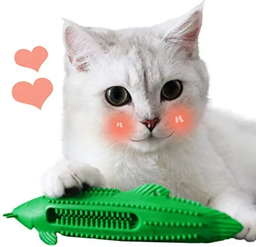 Juguetes de limpieza de dientes de gato, cepillo de dientes de gato, juguete de gato IQ, juguetes interactivos de gato para masticar, cepillo de dientes en forma de pez para masticar mascotas, juguetes de limpieza de dientes de goma para gatos gatitos