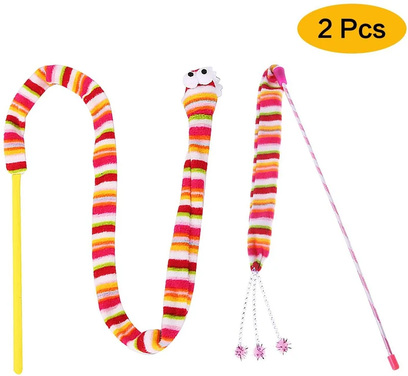 2 Soft Furry y Feather Teaser Varita Y Exerciser para gato y kitten – Cat Juguete interactivo