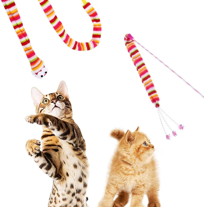 2 Soft Furry y Feather Teaser Varita Y Exerciser para gato y kitten – Cat Juguete interactivo