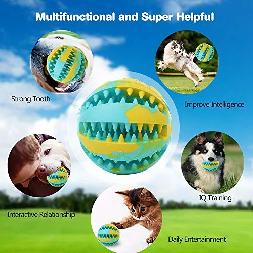 Pelota de juguete QINUKER para mascotas, interactiva, duradera, fuerte para masticar, jugar a IQ, juguete de entrenamiento para masticar, suave goma natural, resistente a mordeduras para cachorros pequeños y medianos en interiores y exteriores