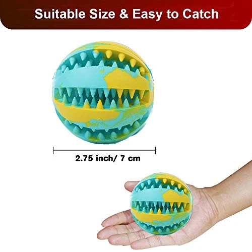 Pelota de juguete QINUKER para mascotas, interactiva, duradera, fuerte para masticar, jugar a IQ, juguete de entrenamiento para masticar, suave goma natural, resistente a mordeduras para cachorros pequeños y medianos en interiores y exteriores
