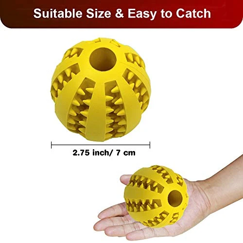 Pelota de juguete QINUKER para mascotas, interactiva, duradera, fuerte para masticar, jugar a IQ, juguete de entrenamiento para masticar, suave goma natural, resistente a mordeduras para cachorros pequeños y medianos en interiores y exteriores