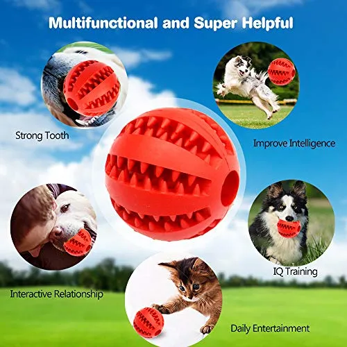 Pelota de juguete QINUKER para mascotas, interactiva, duradera, fuerte para masticar, jugar a IQ, juguete de entrenamiento para masticar, suave goma natural, resistente a mordeduras para cachorros pequeños y medianos en interiores y exteriores