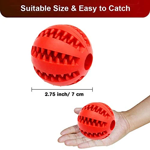 Pelota de juguete QINUKER para mascotas, interactiva, duradera, fuerte para masticar, jugar a IQ, juguete de entrenamiento para masticar, suave goma natural, resistente a mordeduras para cachorros pequeños y medianos en interiores y exteriores
