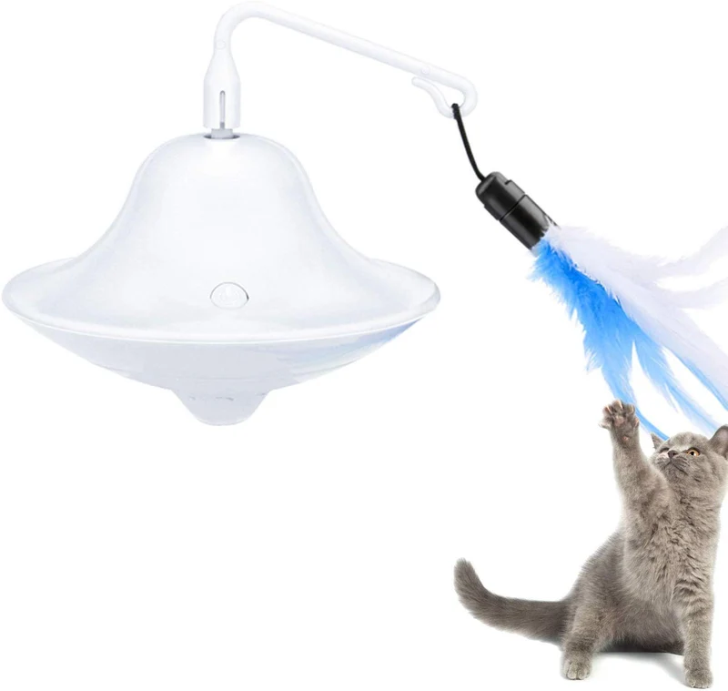 Pawaboo Juguete de plumas para gato, varita interactiva para gato, juguete de pluma voladora con varita extra larga y campana pequeña, juguete divertido para jugar para gatitos o gatos.