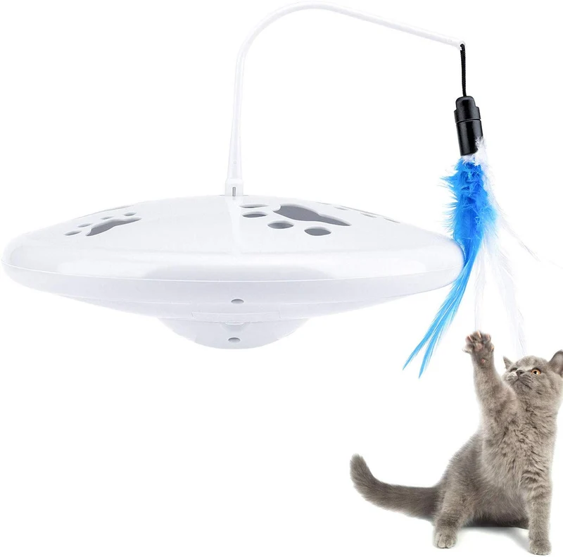 Pawaboo Juguete de plumas para gato, varita interactiva para gato, juguete de pluma voladora con varita extra larga y campana pequeña, juguete divertido para jugar para gatitos o gatos.