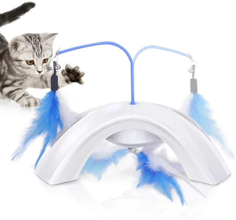 Pawaboo Juguete de plumas para gato, varita interactiva para gato, juguete de pluma voladora con varita extra larga y campana pequeña, juguete divertido para jugar para gatitos o gatos.