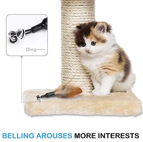Pawaboo Juguete de plumas para gato, varita interactiva para gato, juguete de pluma voladora con varita extra larga y campana pequeña, juguete divertido para jugar para gatitos o gatos.
