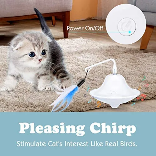 Pawaboo Juguete de plumas para gato, varita interactiva para gato, juguete de pluma voladora con varita extra larga y campana pequeña, juguete divertido para jugar para gatitos o gatos.