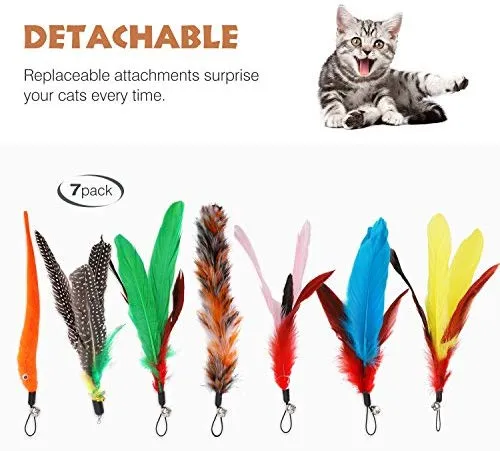 Pawaboo Juguete de plumas para gato, varita interactiva para gato, juguete de pluma voladora con varita extra larga y campana pequeña, juguete divertido para jugar para gatitos o gatos.