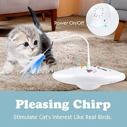 Pawaboo Juguete de plumas para gato, varita interactiva para gato, juguete de pluma voladora con varita extra larga y campana pequeña, juguete divertido para jugar para gatitos o gatos.