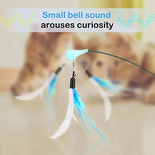 Pawaboo Juguete de plumas para gato, varita interactiva para gato, juguete de pluma voladora con varita extra larga y campana pequeña, juguete divertido para jugar para gatitos o gatos.
