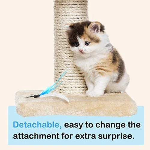 Pawaboo Juguete de plumas para gato, varita interactiva para gato, juguete de pluma voladora con varita extra larga y campana pequeña, juguete divertido para jugar para gatitos o gatos.