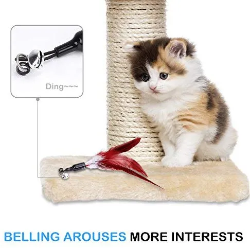 Pawaboo Juguete de plumas para gato, varita interactiva para gato, juguete de pluma voladora con varita extra larga y campana pequeña, juguete divertido para jugar para gatitos o gatos.