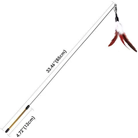 Pawaboo Juguete de plumas para gato, varita interactiva para gato, juguete de pluma voladora con varita extra larga y campana pequeña, juguete divertido para jugar para gatitos o gatos.