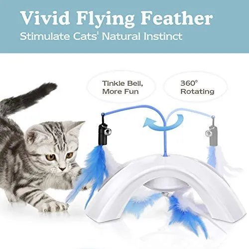 Pawaboo Juguete de plumas para gato, varita interactiva para gato, juguete de pluma voladora con varita extra larga y campana pequeña, juguete divertido para jugar para gatitos o gatos.