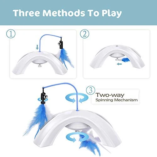 Pawaboo Juguete de plumas para gato, varita interactiva para gato, juguete de pluma voladora con varita extra larga y campana pequeña, juguete divertido para jugar para gatitos o gatos.