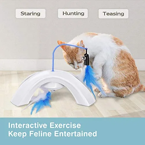 Pawaboo Juguete de plumas para gato, varita interactiva para gato, juguete de pluma voladora con varita extra larga y campana pequeña, juguete divertido para jugar para gatitos o gatos.