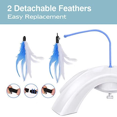 Pawaboo Juguete de plumas para gato, varita interactiva para gato, juguete de pluma voladora con varita extra larga y campana pequeña, juguete divertido para jugar para gatitos o gatos.