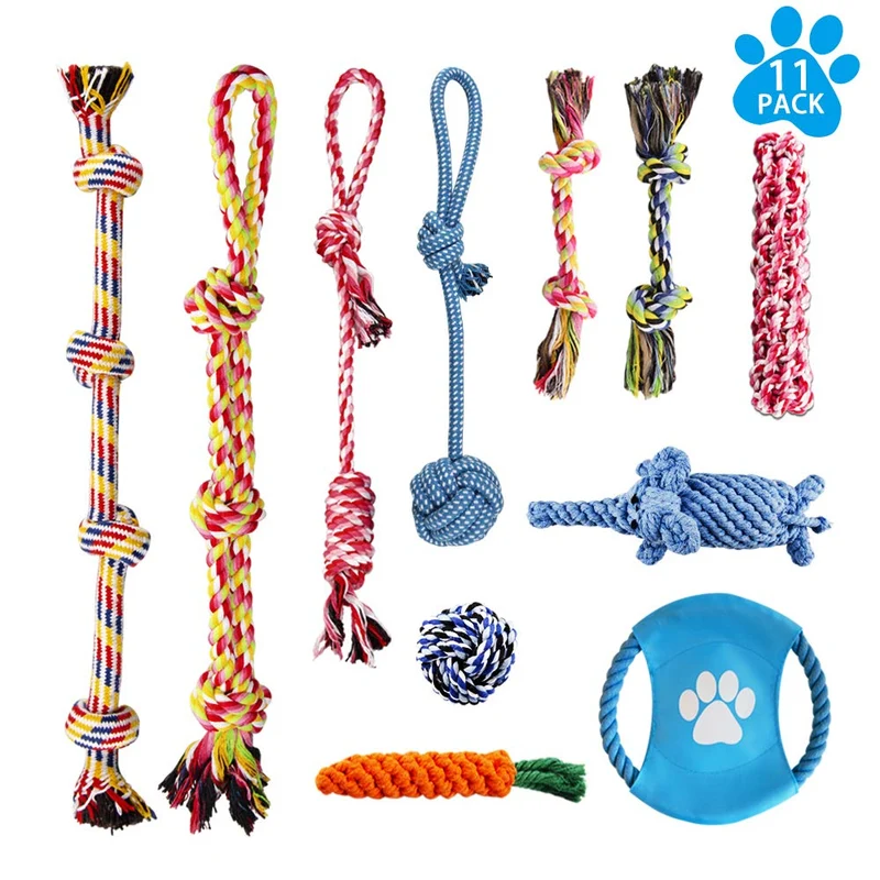 LOUTAN Dog Rope Toys for Aggressive Chewers Durable Tough Large Dog Chew Toys - Indestructible Small Dog & Puppy Teething Toys with 100% Washable Cotton Set of 11