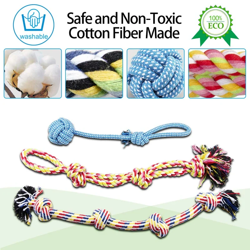 LOUTAN Dog Rope Toys for Aggressive Chewers Durable Tough Large Dog Chew Toys - Indestructible Small Dog & Puppy Teething Toys with 100% Washable Cotton Set of 11